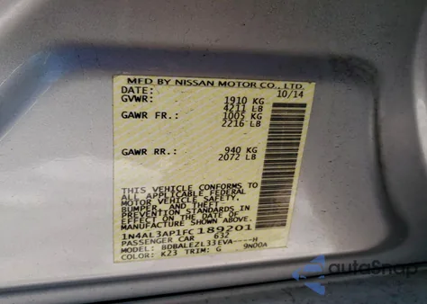 2015 Nissan Altima 2.5 from USA, damaged, VIN 1N4AL3AP1FC189201